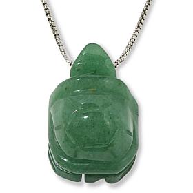 KALIFANO Carved Gemstone Turtle 30" Stainless Steel Necklace