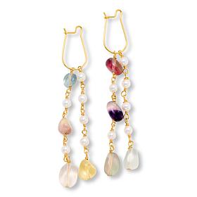 KALIFANO Gemstone and Cultured Pearl Chain-Link Dangle Earrings