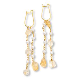 KALIFANO Gemstone and Cultured Pearl Chain-Link Dangle Earrings