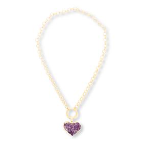 KALIFANO Goldtone Amethyst Druzy Geode Heart Drop Necklace