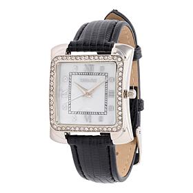 Kessaris Embossed Strap Square Case Crystal Watch