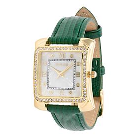Kessaris Embossed Strap Square Case Crystal Watch