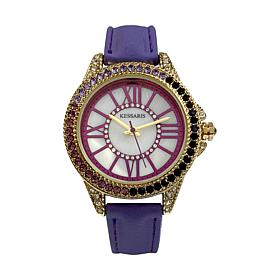 Kessaris Mother-of-Pearl Dial Ombre Stone Watch w/Faux Leather Strap