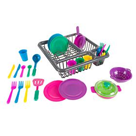 Kids Play Dish Set  27 Piece Tableware Dish Set with Dish Drainer b...