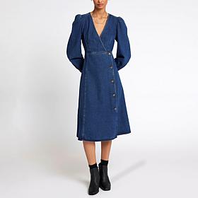 La Joie Puff Sleeve Denim Wrap Dress