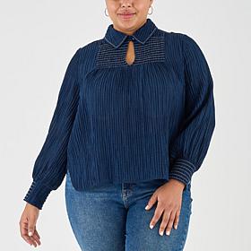 La Joie Smocked Collar Long-Sleeve Blouse