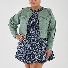 La Joie Woven Denim Cropped Utility Jacket