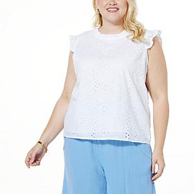 Lacey Chabert Flutter Sleeve Eyelet Top