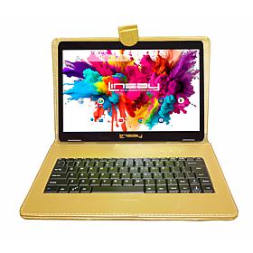 LINSAY® 10.1" Octa Core 128GB Tablet Bundle with Golden Keyboard