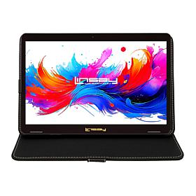 LINSAY 10.1" Octa Core 256GB Android 15 Tablet w/ Black Leather Case