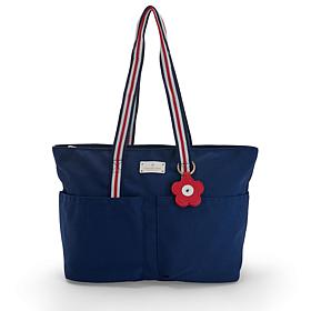 London Fog Multi-Pocket Canvas Tote with Flower Charm