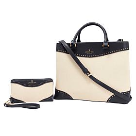London Fog Oversized Canvas Satchel and Wallet Set