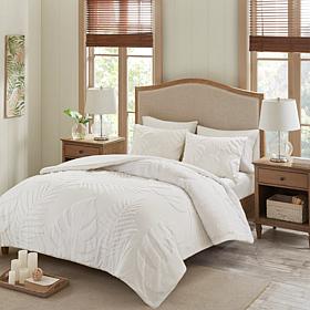Madison Park Bahari 3-Pc Chenille Palm Duvet Cover Set White F/Q