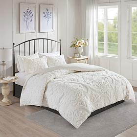 Madison Park Viola 3pc Cotton Chenille Damask Duvet Cover Set - F/Q