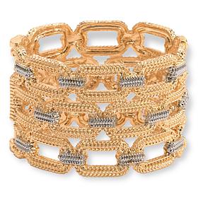 MarlaWynne 2-Tone Textured Oval Link Design Hinged Bangle Bracelet