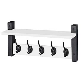 Matte Black Floating Wall Shelf with 5 Hooks 15.75"W