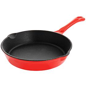 MegaChef Enameled Round 8" Pre-Seasoned Cast Iron Frying Pan - Red