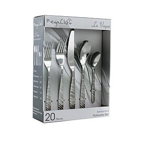 MegaChef La Vague 20 Piece Flatware Utensil Set, Stainless Steel Si...