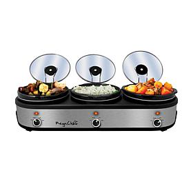 MegaChef Triple 2.5 Quart Slow Cooker and Buffet Server in Brushed ...