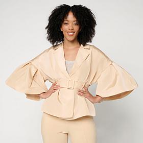 Megan Renee Belted Trench with Flounced Ruffle Sleeves