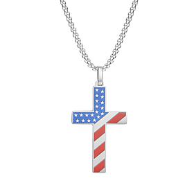 Men's Stainless Steel American Flag Cross Pendant with Chain Necklace