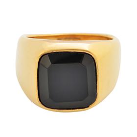 Men's Stainless Steel Black Glass Signet Ring