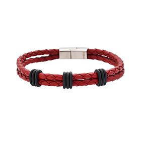 Men's Two-Strand Braided Leather Stainless Steel Clasp Bracelet