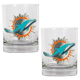Miami Dolphins 2pc Rocks Glass Set