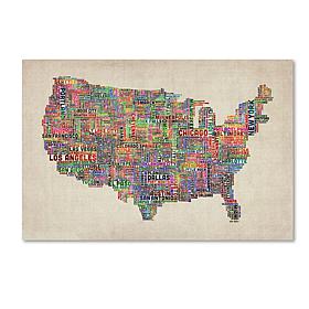 Michael Tompsett "US Cities Text Map VI" Art- 16" x 24"
