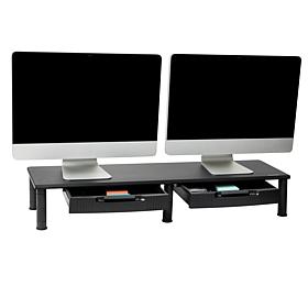 Mind Reader Adjustable Dual Monitor Stand w/ 2 Storage Drawers, Black