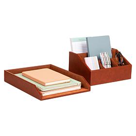 Mind Reader Faux Leather Desk Organizer and Letter Tray Set