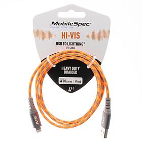 MobileSpec Hi-Vis 4ft Lightning to USB-A Cable, Orange