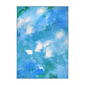 My Magic Carpet Watercolor Aqua Blue Washable Area Rug 5'x7'