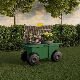 Nature Spring Garden Storage Wagon Cart with Seat - Green
