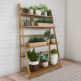 Nature Spring Ladder Plant Stand 4Tier Freestanding Storage Shelf- Tan