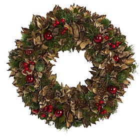 Nearly Natural 15" Holiday Artificial Wreath w/Pinecones and Ornaments