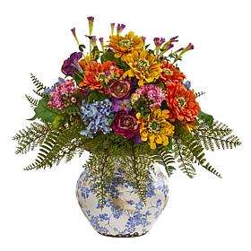 Nearly Natural 15” Mixed Floral Artificial Arrangement in Floral Vase