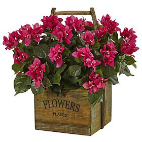 Nearly Natural 18" Bougainvillea in Rustic Wood Planter