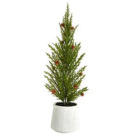 Nearly Natural 20'' Cedar Pine Tree w/ Mini Pines in Decor Planter