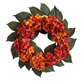 Nearly Natural 20 in. Autumn Hydrangea Artificial Wreath
