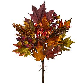 Nearly Natural 20 in. Maple & Berries Flower Bouquet Set of 3