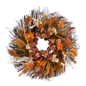 Nearly Natural 22” Autumn Dahlia and Berries Artificial Fall Wreath