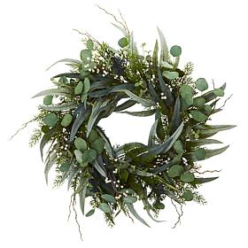 Nearly Natural 24" Artificial Eucalyptus and Mixed Greens Wreath