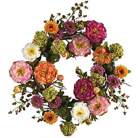 Nearly Natural 24" Mixed Peony Wreath