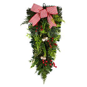 Nearly Natural 26" Holiday Christmas Bells and Bow Artificial Swag