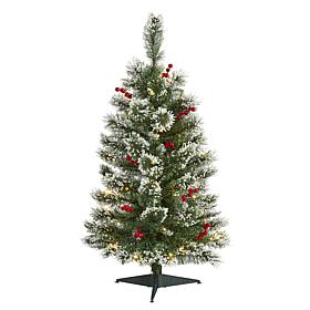 Nearly Natural 3 Ft. Frosted Swiss Pine Christmas Tree with 50 Lights