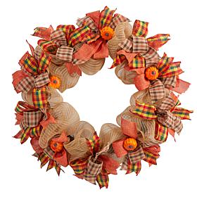 Nearly Natural 30” Autumn Pumpkin w/ Décor Bows Artificial Fall Wreath