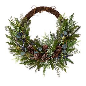 Nearly Natural 30” Pine and Pinecone Christmas Wreath on Twig Ring
