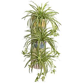Nearly Natural 39" Artificial Spider Plant 3-Tiered Wall Decor Planter