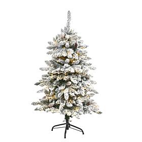 Nearly Natural 4 Ft. Flocked Christmas Tree with 150 LED